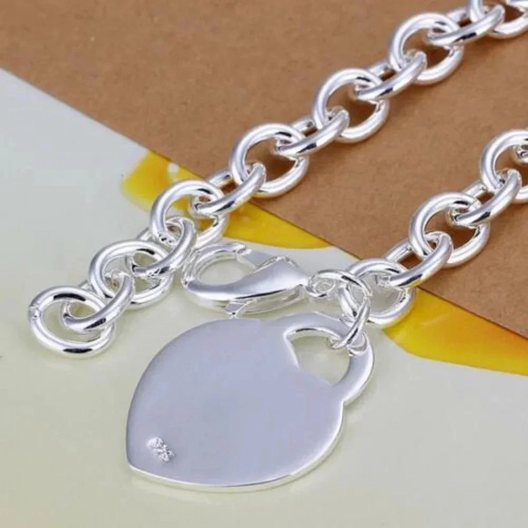 925 Sterling Silver Heart Chain Bracelet - Picture 2 of 7